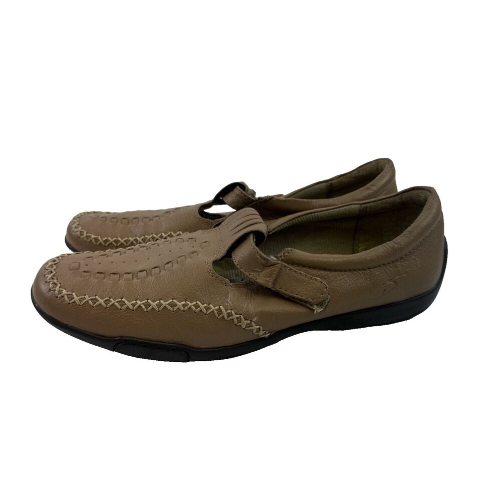 Dr Scholls Flat T-Strap Loafer Moccasin Taupe Leather Comfort‎ Lightweight 7.5